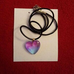 Handmade Cute Kawaii Rocker Goth Beautiful Glass Stone Heart Pendant Necklace